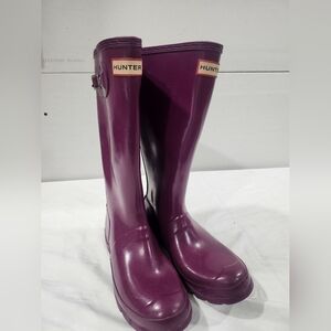 Hunter Original Tall Boots Kids Size 5 Purple Rubber Waterproof Rain Shiny